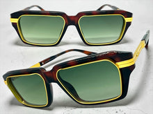 Classic Vintage Retro Luxury Hip Hop Rapper Style SUNGLASSES Square Brown & Gold Frame - Green Lens 81063