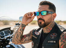 Classic Hardcore Biker Gangster Style LOCS SUNGLASSES Large Thick Black Frame - Green & Blue Lens 91320