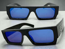 Classic Hardcore Biker Gangster Style LOCS SUNGLASSES X-Large Thick Black Frame - Blue Lens 91321