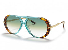 Classy Elegant Vintage Retro Aviator Style SUNGLASSES Large Turquoise & Gold Frame 2888