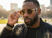 Classic Vintage Retro Luxury Hip Hop Rapper Style SUNGLASSES Round Gold Frame - Brown Lens 6556