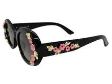 Classic Elegant Vintage Retro Style SUNGLASSES Thick Black Oval Floral Frame 17008