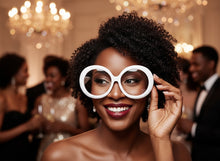 Oversized Vintage Retro Style Clear Lens EYEGLASSES X-Large Round White Frame E6009