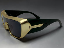 Space Futuristic Robotic Cyclops Modern Contemporary Party Raver SUNGLASSES Sleek Gold Frame LH315