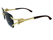 Classy Elegant Luxury Hip Hop Rapper Style SUNGLASSES Rimless Gold & Faux Wooden Frame - Gradient Lens 27806