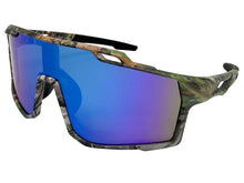 Military Tactical Hunting Fishing Wrap Around Safety SUNGLASSES Large Camouflage Frame - Blue Lens CAMO3
