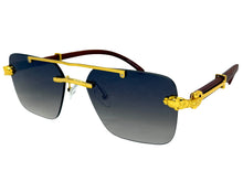 Classy Elegant Luxury Hip Hop Rapper Style SUNGLASSES Gold & Faux Wooden Frame - Gray Lens E2176
