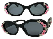 Classic Elegant Vintage Retro Style SUNGLASSES Thick Matte Black Oval Floral Frame 17008