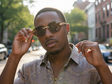 Classy Elegant Luxury Hip Hop Rapper Style SUNGLASSES Gold & Faux Wooden Frame - Brown Lens 27804