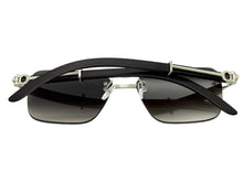 Classy Elegant Luxury Hip Hop Rapper Style SUNGLASSES Silver & Faux Wooden Frame - Gray Lens E2176