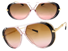 Classy Elegant Vintage Retro Aviator Style SUNGLASSES Large Pink & Gold Frame 2888