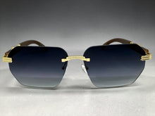 Classy Elegant Luxury Hip Hop Rapper Style SUNGLASSES Gold & Faux Wooden Frame - Gradient Lens 27804