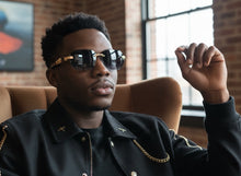 Classy Elegant Luxury Hip Hop Rapper Style SUNGLASSES Gold & Faux Wooden Frame - Gradient Lens 27804