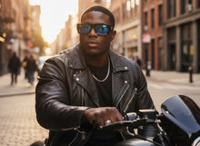 Classic Hardcore Biker Gangster Style LOCS SUNGLASSES X-Large Thick Black Frame - Blue Lens 91321