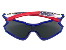 Oversized Sporty Wrap Around Style SUNGLASSES Large Blue Patriotic USA Flag Frame 3737