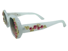 Classic Elegant Vintage Retro Style SUNGLASSES Thick Off White Oval Floral Frame 17008