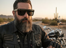 Classic Hardcore Biker Gangster Shield Style LOCS SUNGLASSES Large Black Frame - Dark Lens 91324