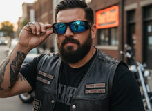 Classic Hardcore Gangster Biker Style Choppers SUNGLASSES Thick Black Frame - Blue Lens 6786