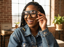 Oversized Classic Vintage Retro Style Clear Lens EYEGLASSES Large Black & Gold Frame 27009
