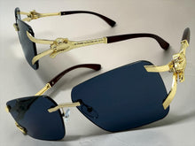 Classy Elegant Luxury Hip Hop Rapper Style SUNGLASSES Rimless Gold & Faux Wooden Frame - Dark Lens 27806