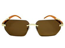 Classy Elegant Luxury Hip Hop Rapper Style SUNGLASSES Gold & Faux Wooden Frame - Brown Lens 27804