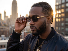 Classy Elegant Luxury Hip Hop Rapper Style SUNGLASSES Gold & Faux Wooden Frame - Dark Lens 27804