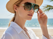 Classy Elegant Vintage Retro Aviator Style SUNGLASSES Large Turquoise & Gold Frame 2888