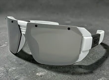Classic Hardcore Biker Gangster Wrap Around LOCS SUNGLASSES Large White Frame - Chrome Lens 91202