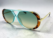 Classy Elegant Vintage Retro Aviator Style SUNGLASSES Large Turquoise & Gold Frame 2888