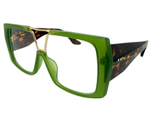 Oversized Classic Vintage Retro Shield Style Clear Lens EYEGLASSES Large Green Frame 3130