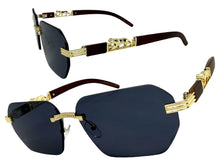 Classy Elegant Luxury Hip Hop Rapper Style SUNGLASSES Gold & Faux Wooden Frame - Dark Lens 27804