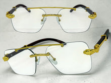 Classy Elegant Luxury Hip Hop Rapper Style SUNGLASSES Gold & Faux Wooden Frame - Clear Lens E2176