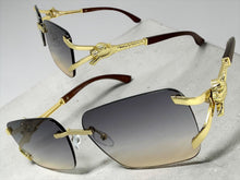 Classy Elegant Luxury Hip Hop Rapper Style SUNGLASSES Rimless Gold & Faux Wooden Frame - Smoke & Beige Lens 27806