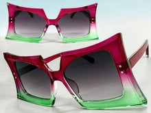 Oversized Exaggerated Vintage Retro Style SUNGLASSES Large Dark Fuchsia & Green Frame 1091