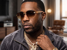 Classy Elegant Luxury Hip Hop Rapper Style SUNGLASSES Gold & Faux Wooden Frame - Honey Lens 27804