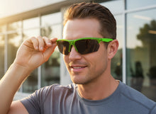Classic Sporty Wrap Around Fishing Cycling POLARIZED Lens SUNGLASSES Semi Rimless Neon Green Frame 5124