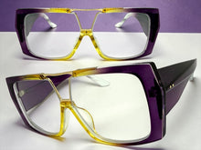 Oversized Classic Vintage Retro Shield Style Clear Lens EYEGLASSES Large Purple Frame 3130