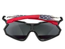 Oversized Sporty Wrap Around Style SUNGLASSES Large Black Patriotic USA Flag Frame 3737