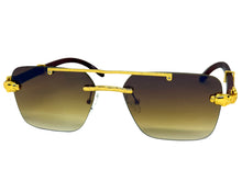 Classy Elegant Luxury Hip Hop Rapper Style SUNGLASSES Gold & Faux Wooden Frame - Brown Lens E2176