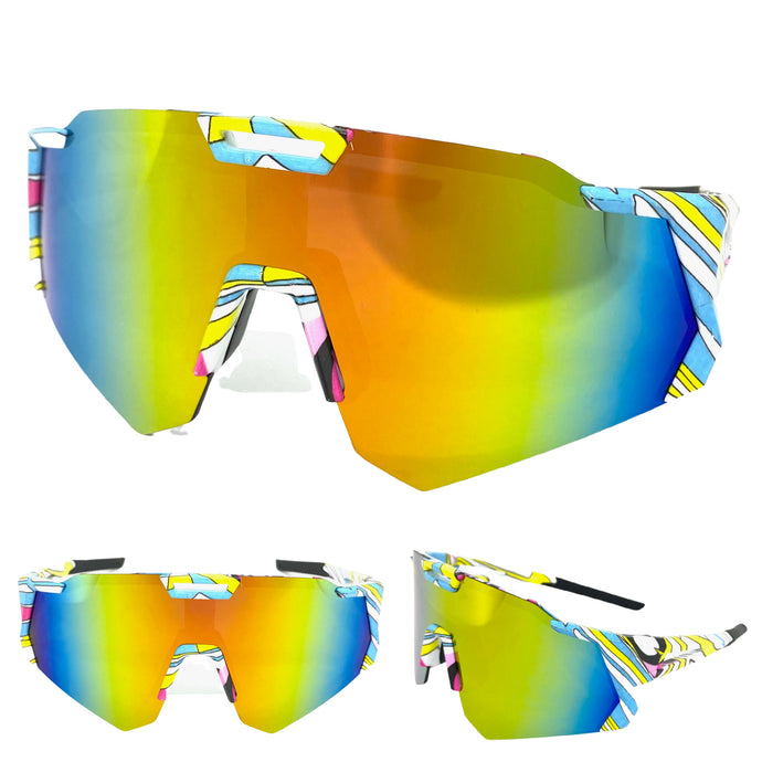 Oversized Retro Sporty Wrap Around Style SUNGLASSES Large Graffiti Frame 80384