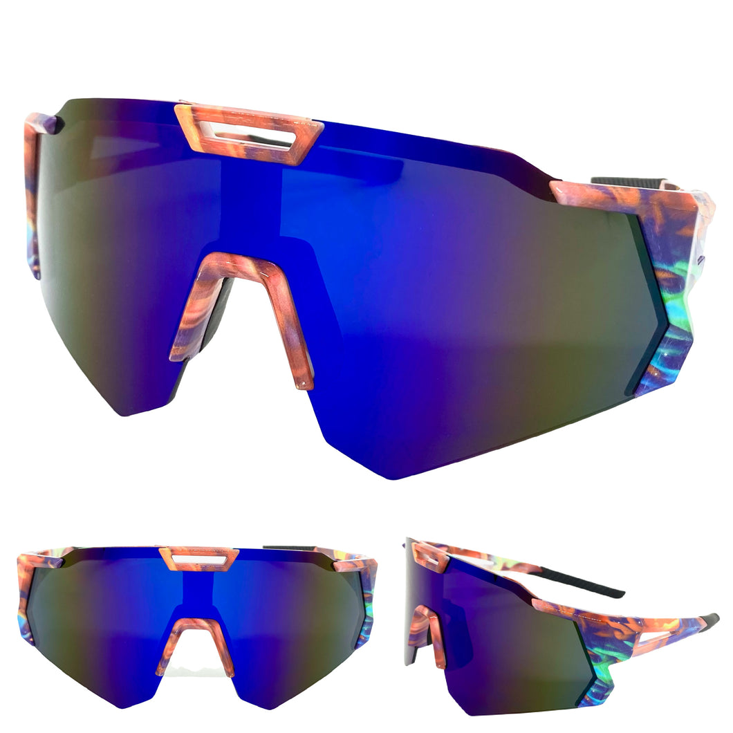 Oversized Retro Sporty Wrap Around Style SUNGLASSES Large Graffiti Frame 80384