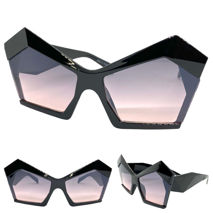 Oversized Vintage Retro Cat Eye Style SUNGLASSES Large Black Frame E1877