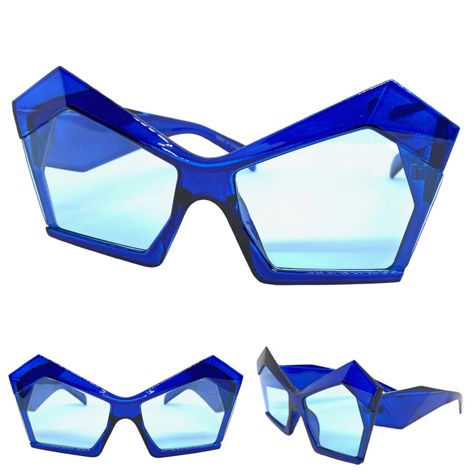 Oversized Vintage Retro Cat Eye Style SUNGLASSES Large Blue Frame E1877