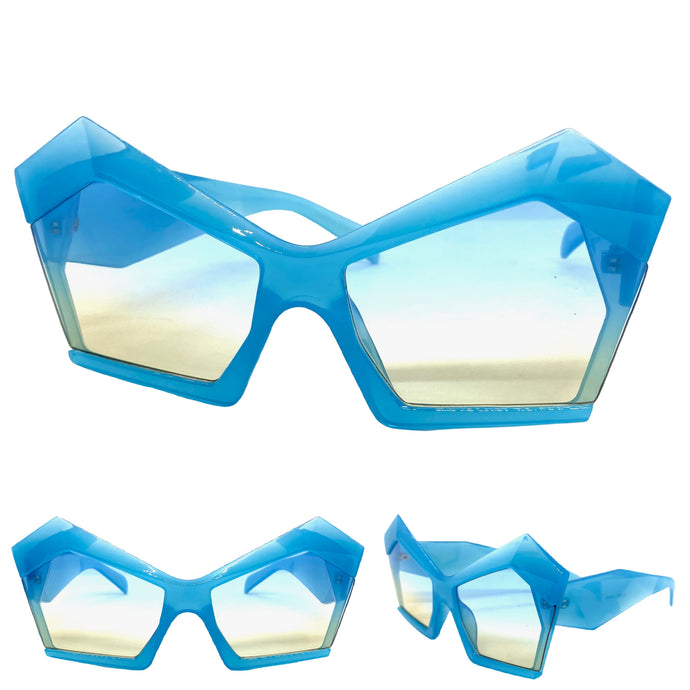 Oversized Vintage Retro Cat Eye Style SUNGLASSES Large Baby Blue Frame E1877