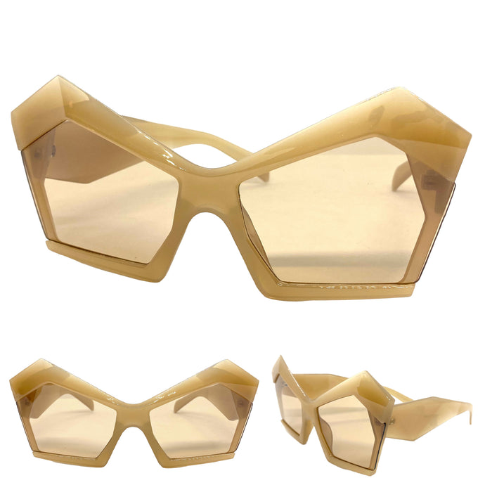 Oversized Vintage Retro Cat Eye Style SUNGLASSES Large Khaki Frame E1877