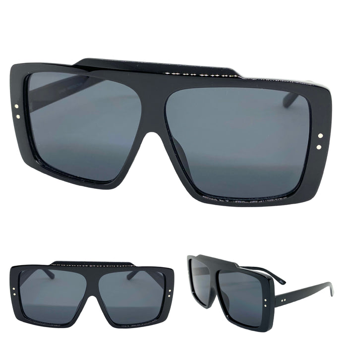 Classic Vintage Retro Style SUNGLASSES Large Black Frame 80504