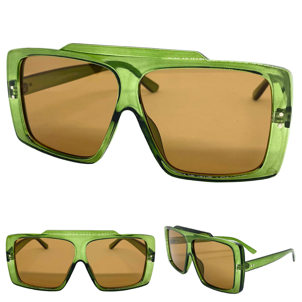 Classic Vintage Retro Style SUNGLASSES Large Green Frame 80504