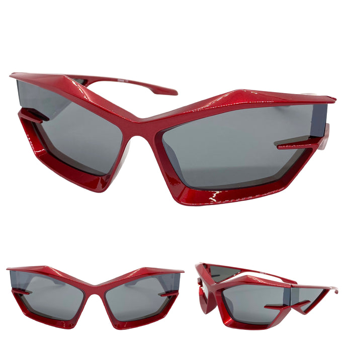 Oversized Modern Futuristic Sporty Wrap SUNGLASSES Large Red Frame P0028