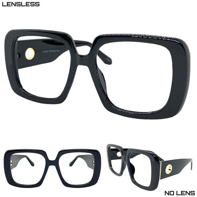 Oversized Classic Retro Style Large Thick Square Black Lensless Eye Glasses- Frame Only NO Lens 80446