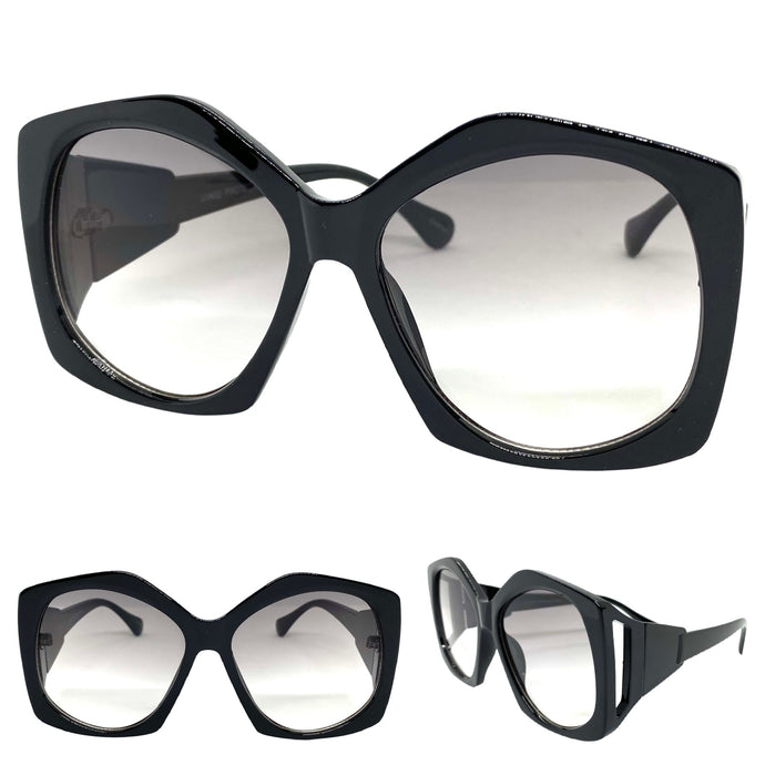 Oversized Vintage Retro Style SUNGLASSES Large Black Frame 80456